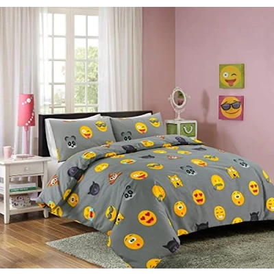 Image of AMBERLINNEN LTD Emoji Printed Duvet Cover Quilt Set &amp; Pillowcases Single Double king Super (Grey, Double: 200 x cm)