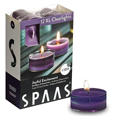 Image of Spaas 12 Maxi Scented Tealights in Transparent Clear Cup, ± 10 Hours, Joyful Excitement, Aubergine