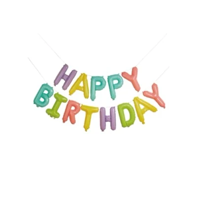 Image of Hootyballoo Pastel &#039;Happy Birthday&#039; 16&quot; Foil Balloon Garland Banner Partyware HBPP205