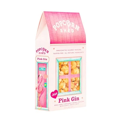 Image of Popcorn Shed Pink Gin Gourmet Popcorn, Gift Box, Alcoholic Gluten Free, Natural, Vegan Movie Night Snack, 80 g