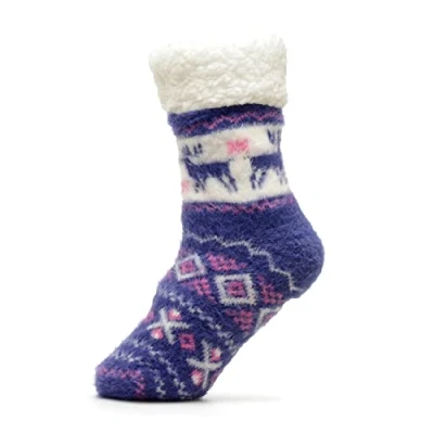 Image of Foxbury Fairisle Sherpa Lined Slipper Socks SK964 Purple