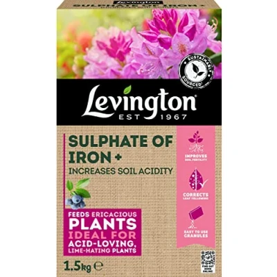 Image of Levington Sulphate of Iron+ Plant Fertiliser/Soil Acidity Regulator Granules, 1.5KG Carton