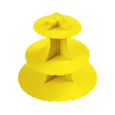Image of AEX 3 Tier Cake Stands For Afternoon Tea, Cupcake Stand Cardboard, Round Dessert Tower Party [Yellow]