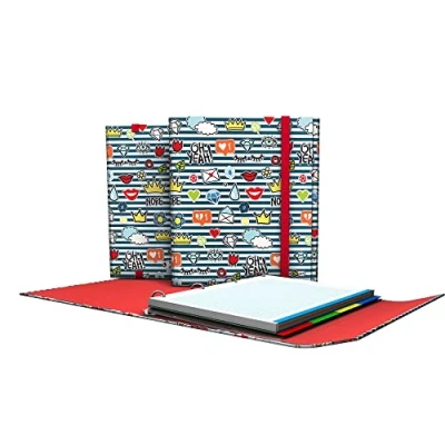Image of Grafoplás 88212656 4 Ring Binder with Flap, A4, Rubber Closure, includes Replacement and Separators, Carpeplus, Stickers Collection, Crown
