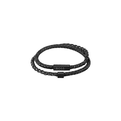 Image of BOSS Jewelry Men&#039;s BLENDED Collection Leather Bracelet Black 1580150M