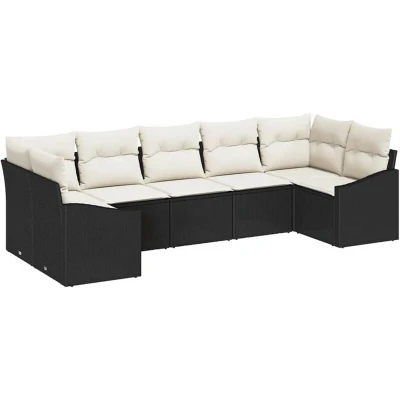 Image of vidaXL 7 Piece Garden Sofa Set with Cushions Black Poly Rattan
