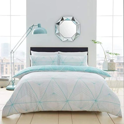 Image of GC GAVENO CAVAILIA Luxury Soft Geometrical Shape King Size Duvet Cover Sets, Breathable Geometric Aqua Bedding Set, Reversible Triangle Quilt Covers Set
