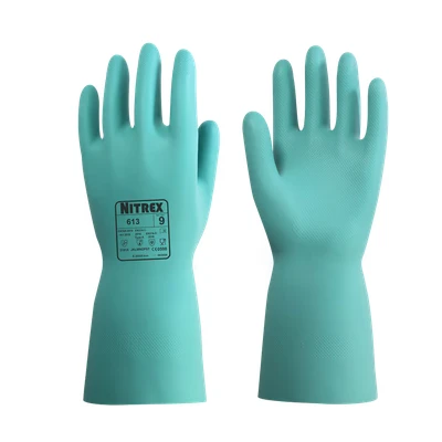 Image of Nitrex 613 Chemical Resistant Safety Gloves, Bag of 10 Pairs, Size 11 Flock Lined Nitrile Gauntlet Gloves