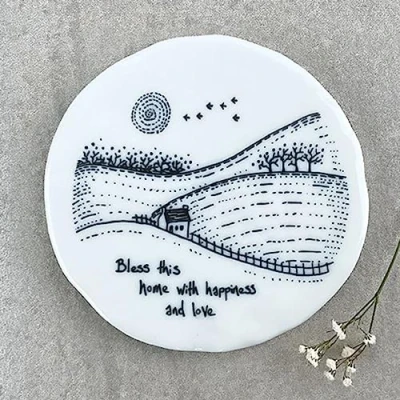 Image of East of India Porcelain Coaster &#039;Bless this Home with happiness and love&#039; New House Keepsake, Gift, Family Keepsake Gift For Friends