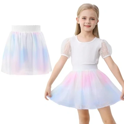 Image of boruizhen Girls Skirts Floral Embroidered Tutu for 4 Layered Kids Tulle Skirt with Soft Lining Festival Birthday 2 6 Years Rainbow