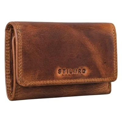 Image of STILORD &#039;Clay&#039; Mini Wallet Leather Key Case Small Organizer with RFID Blocker Ring and Coin Pocket Vintage Genuine Leather, Colour:Kara Cognac