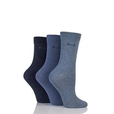 Image of 3 Pair Denim Plain Comfort Cuff Cotton Socks with Hand Linked Toes Ladies 4 8 Elle