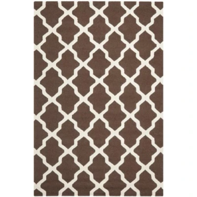 Image of SAFAVIEH Trellis Rug for Living Room, Dining Bedroom Cambridge Collection, Short Pile, in Dark Brown and Ivory, 91 X 152 cm