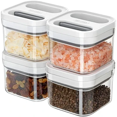 Image of MR.SIGA 4 Pack Airtight Food Storage Container Set, BPA Free Kitchen Pantry Organization Canisters, One handed Cereal Snack Candy Containers, 360ml / 12.2oz, Small, White