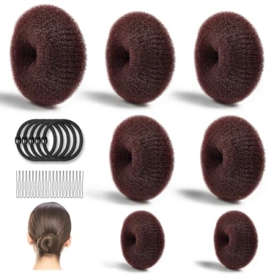 Image of Donut Bun Maker Set, MORGLES Hair 7pcs Ring Style(4 Sizes) with 5pcs Elastic Bands, 20pcs Pins for Chignon Styles Ballet Dancers Kids Girls(Dark Brown)