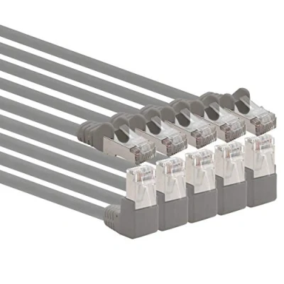 Image of 1aTTack.de 366152 Cat.6 Network Cable Angled 90 Degrees 1 m Grey Pack of 5 Cat6 Patch (SFTP PIMF) 1000 Mbit/s RJ 45 Connector x
