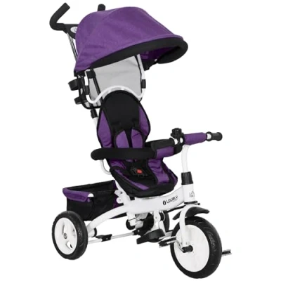 Image of HOMCOM 6 in 1 Trike, Kids Tricycle, Pedal Push Bike w/Push Handle, Removable Canopy, 5 point Safety Belt, Storage, Footrest, Brake, for Years Toddler, Purple