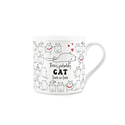 Image of Purely Home Cat Love Anniversary Mug There&#039;s Probably Hair in Here Fine Bone China White Coffee/Tea Present Romantic Gift