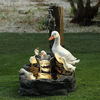 Image of Animal Garden Statue Duck Pressure Water Solar Powered, Cascading Freestanding Resin with Led Lights Feature Fountain Decoration (With battery)