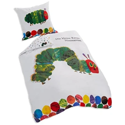 Image of Herding THE VERY HUNGRY CATERPILLAR Bedding Set, Reversible Motif, Duvet Cover 135 x 200 cm, Pillow Case 80 Cotton/Linen