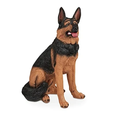 Image of Relaxdays German Shepherd Ornament, Life Size Dog Statue, Weatherproof, Garden, 55x39x85 cm (LxWxH), polyresin, Brown