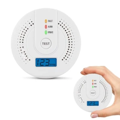 Image of Portable Carbon Monoxide Detector with Digital Display and Test Button Battery Operated Alarm Air Quality Monitor Indoor Use EN50291 Compliant Co Gas