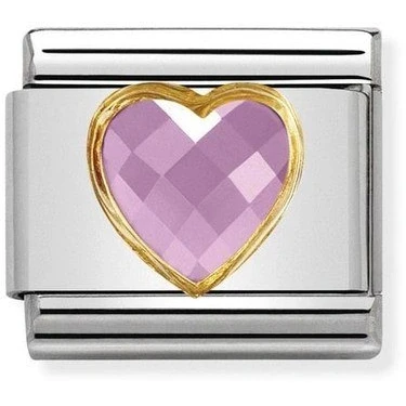 Image of Nomination Classic Gold CZ Facetted Pink Heart Love &amp; Hearts Charm