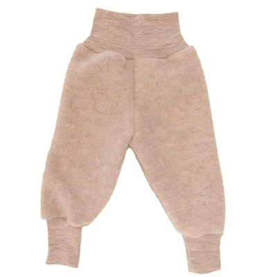 Image of Baby Fleece Trousers 100% Virgin Wool Engel Natural with Navel Waistband, Sand melange, 74/80 cm