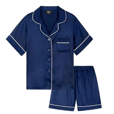 Image of CityComfort Girls Short Pyjama Sets Satin, Button Down 2 Piece Set Gifts (Navy, 11 12 Years)