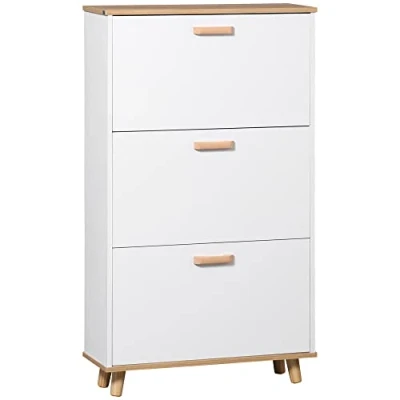 Image of HOMCOM Narrow Shoe Cabinet, Slim Storage Cabinet with 3 Flip Drawers and Adjustable Shelves, 12 Pair of Shoes Organizer for Hallway, Entryway, White