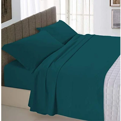 Image of Italian Bed linen Max Color set (flat 250x300, fitted sheet 170x200cm+2 pillowcases 52x82cm), petrol green, Cotton, DOUBLE