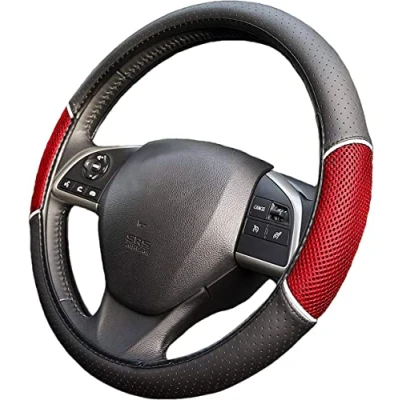 Image of UKB4C Racing Steering Wheel Cover/Glove Red Leather Look Mesh