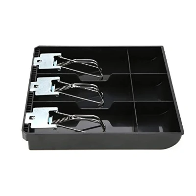 Image of Black White Cash Register Insert Tray 3 Slots Box Money Drawer Replacement Cashier with Metal Clip(Black)