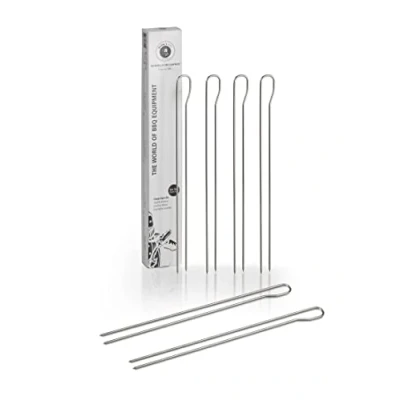 Image of Buddy&#039;s BBQ Barbecue Skewers / Kebab 6 Double Grilling Cooking Meat Vegetable Reusable 29cm Length Stainless Steel Round Material