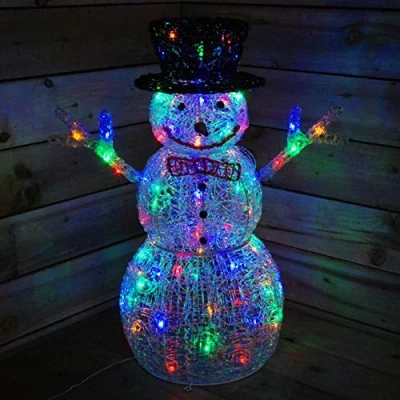 Image of LIGHT UP 76cm ACRYLIC Christmas SNOWMAN Decoration with 88 MULTI COLOUR LED Lights