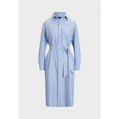Image of Polo Ralph Lauren Belted Cotton Oxford Shirtdress Shirt dress, Women&#039;s, Size: 6, Blue