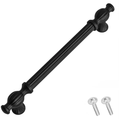 Image of Decoranddecor Verna Traditional T bar Antique Style Cabinet Pulls Drawer Handles Zinc (224mm Hole Center, Matt Black)