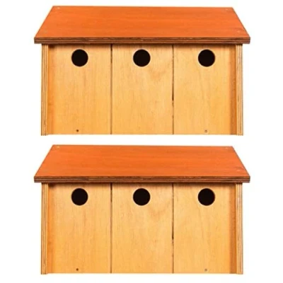 Image of Happy Beaks Oakham Sparrow Terrace Nesting Box Wooden Housing Easy Clean Safe Nest for Sparrows (Terrace x2)