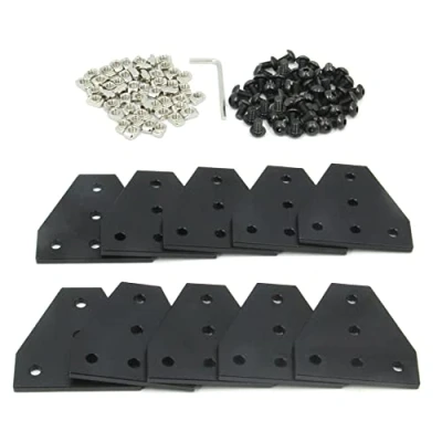 Image of Befenybay 10PCS/Set Black T Corner Bracket Plate with 50PCS M5x8mm Screws and M5 Nuts for 2020 Series Aluminum Profile 3D Printer Frame
