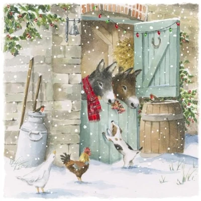 Image of GBCC Charity Christmas Cards Pack of 6 with an Animals at the Stable Festive Design Eco Friendly Xmas Multipack Envelopes