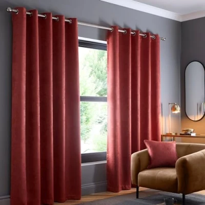 Image of Fusion Terracotta Curtains W66 x L90 (168 229cm) 2x Panels Eyelet in Orange Red Thermal for Bedroom/Living Room &amp; Drapes Door Strata Collection