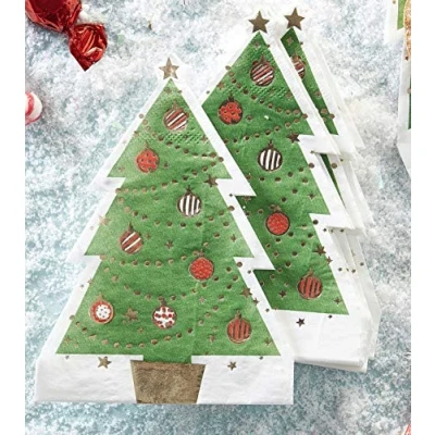 Image of Ginger Ray Christmas Tree Foiled Paper Party Napkins Tableware 12 Pack, Novelty