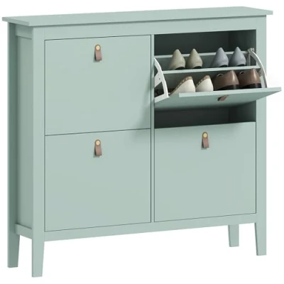Image of HOMCOM 4 Drawer Shoe Cabinet with Flip Doors, Narrow Storage Removable and Adjustable Shelves, 20 Pairs Footwear Cupboard for Hallway, Entryway, 105 x 24 95.5 cm, Green