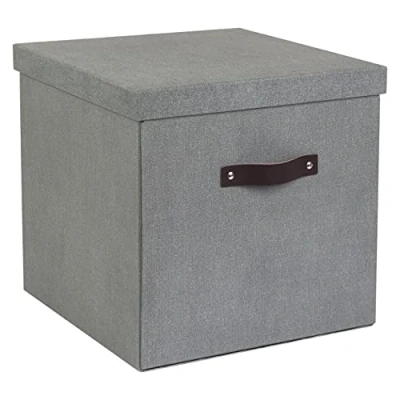 Image of Bigso Box of Sweden Foldable Storage for Home and Office Wardrobe Organiser with Lid Made from Fibreboard Linen Effect Paper Spacious Cube Clothing Accessories Grey