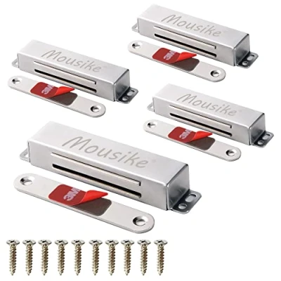 Image of Mousike Magnetic Door Catch Heavy Duty 40KG Stainless Steel Magnets with Strong for Kitchen Cupboard Wardrobe Closet Cabinet Latch (Silver 4 Pack)