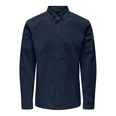 Image of ONLY &amp; SONS Men&#039;s Onsmichael 18w Reg Cord Stretch Ls Shirt Long Sleeve, Blazer Navy, L