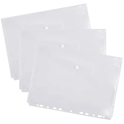 Image of D.RECT Pack of 10 Document Wallets for Filing with Push Button and Euro Hole Polypropylene A4 Transparent White
