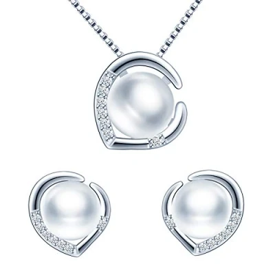 Image of Yumilok Simulated Pearl Jewelry Set, 925 Sterling Silver Earrings Necklace for Women