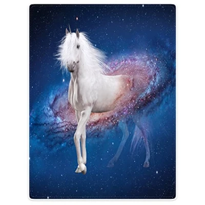 Image of YISUMEI Blanket Blankets Soft Flannel Fleece Bed Throw Galaxy Unicorn White, Polyester, 75x100 cm
