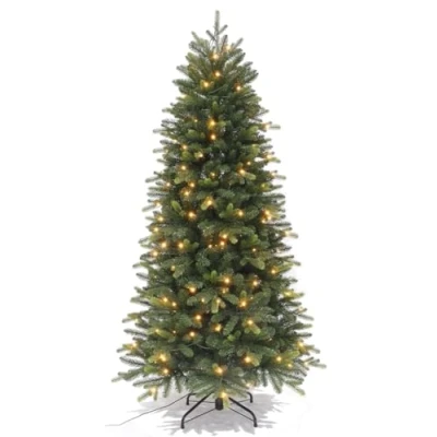 Image of Best Artificial 8ft / 240cm Balsam Fir Pre Lit Christmas Tree With Real Feel PE Tips, Hinged LED Lights